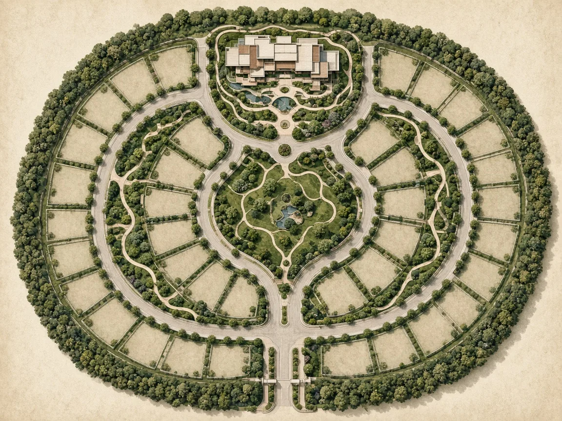 Architectural master plan of a landscaped plotted community